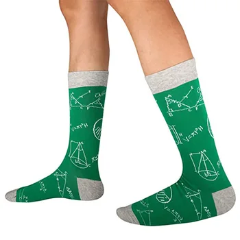 

1pair Non Slip Portable Anti Scratch Polyester Middle Tube Elastic Men Socks Math Printing Outdoor Sport Casual Sweat Absorbing
