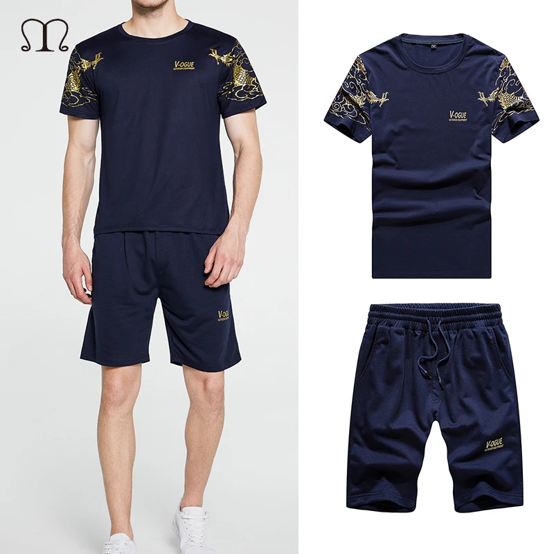 Summer Mens Tracksuit Casual Brand Shorts Sets Men Cotton Short Sleeve T-Shirt Top+Shorts Two Piece Sets Male Sportswear Outfit Summer Mens Tracksuit Casual Brand Shorts Sets Men Cotton Short Sleeve T-Shirt Top+Shorts Two Piece Sets Male Sportswear Outfit