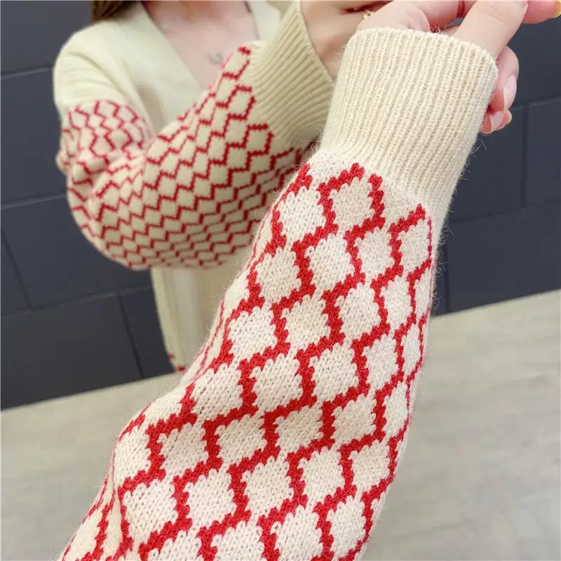 Женский зимний свитер, пальто,, теплый, негабаритный, вязаный жакет, пальто, толстый свитер, кардиганы, Ретро стиль, полосатый джемпер, корейский