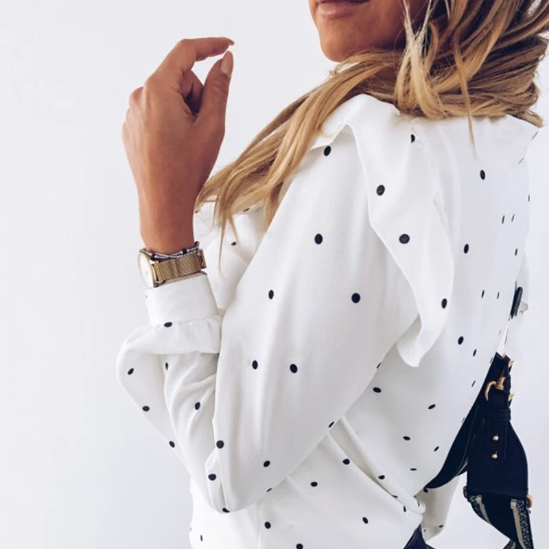 2020 Ruffle Polka Dot Print Women's Blouse O-neck Buttons Long Sleeve Blouses Female Spring Summer Casual Shirt Lady Clothing