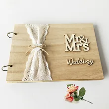 Lace Wooden Wedding Guest Book Mr&Mrs Personalised Signature Guest Books DIY Photo Album Wedding Decorations Party Supplies