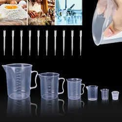 6 tamanhos conjunto copo de plástico engrossar copo de medição de plástico claro levantou graduado recipiente líquido included10pcstransfer pipetas