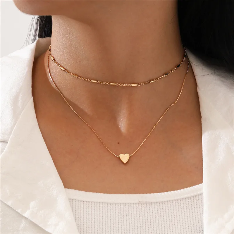 Modyle Simple Fashion Female Clavicle Necklace for Women Multi-Layer Gold Color Chain Heart Pendant | Украшения и аксессуары