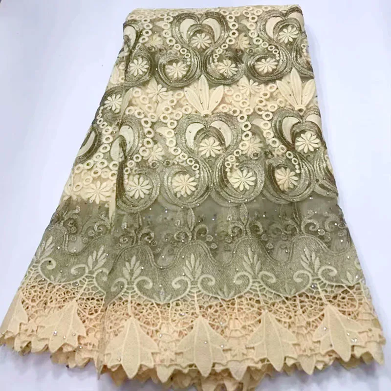 

New Design African High Quality Lace Fabric 2020 Latest Guipure Lace Fringe Nigerian Embroidered Tulle Fabric 5 Yards