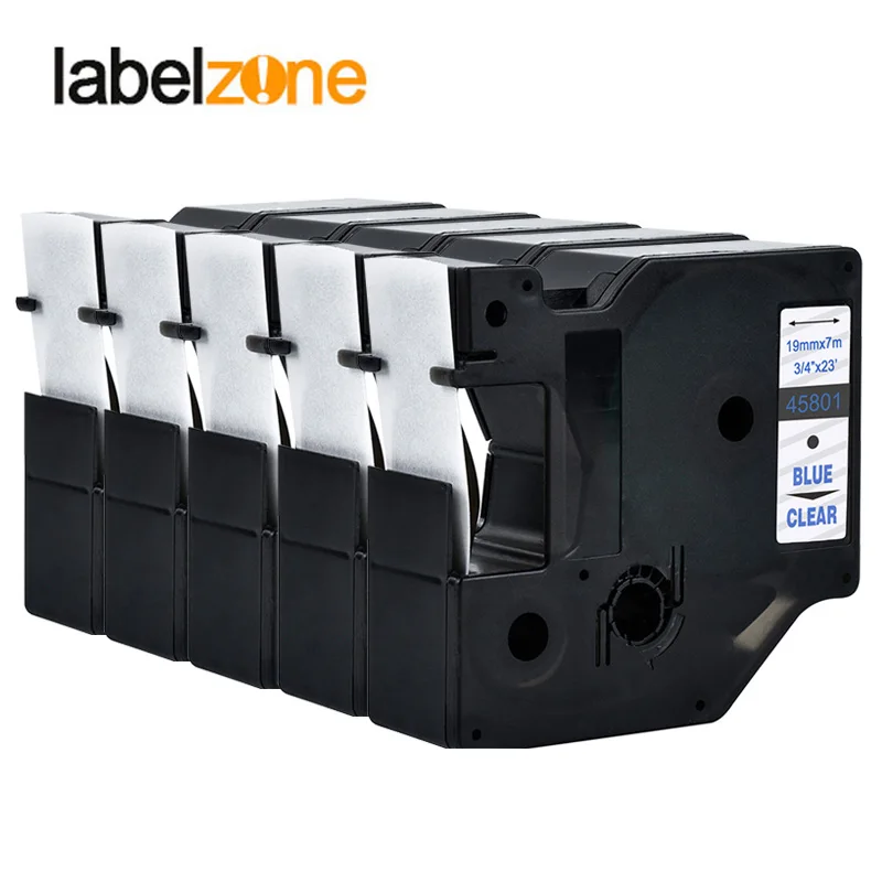 5PCS Blue on Clear 19MM Compatible DYMO D1 Label Tape 45801 Label Maker