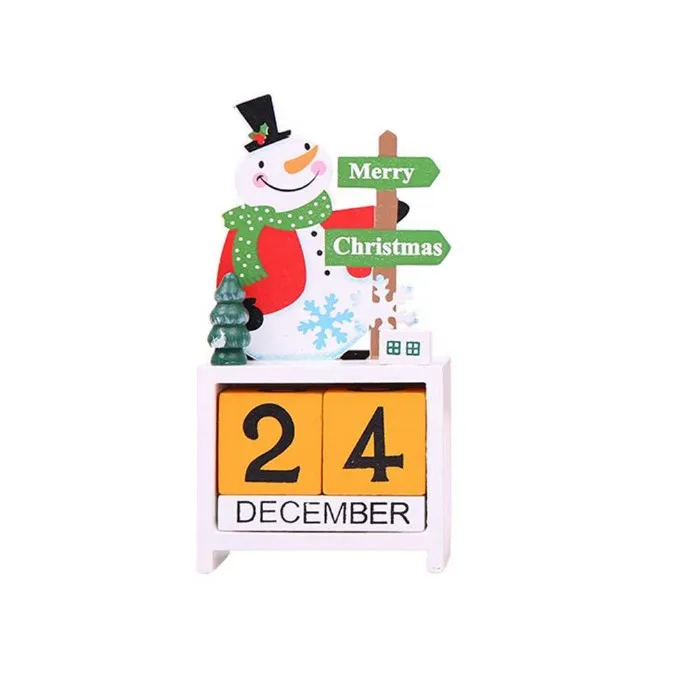 Милый Настольный деревянный календарь Advent маленький Рождественский обратный отсчет со снеговиками, с северными оленями Санта рождественские украшения своими руками деревянный календарь подарок - Цвет: NO.3