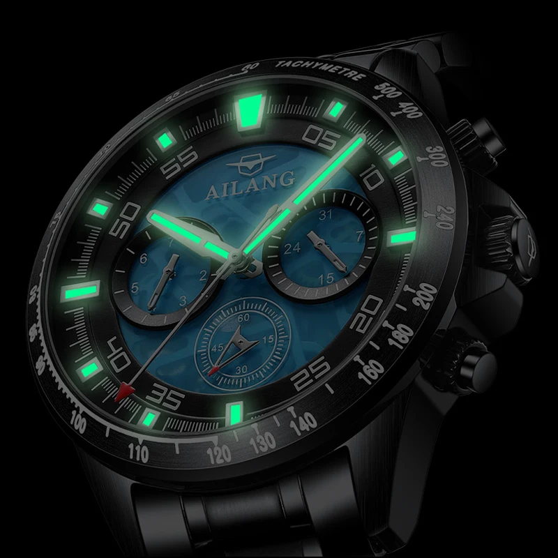 AILANG Black Steel Men Sports Watch Automatic Mechanical Military Watches Man Clock High Quality Men's Watch Reloj Hombre