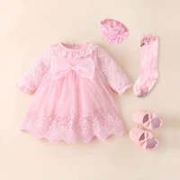 Newborn Baby Girl Dresses Clothes For 0-3 Month Set Party Birthday Dress Outfits 0-1 Years Shoes Tights & Long Socks Christening 6