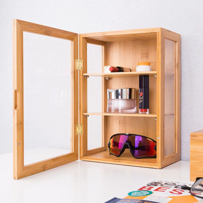 

Bamboo Storage Box with Cover Retro Style Dolls Display Cabinet Desktop Table Organizer Sundries/Jewelry Box