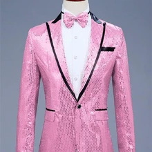 Розовый мужской Блестящий украшенный Блейзер, пиджак мужской блейзер для ночного клуба хост Свадебный костюм куртка для сцены певцы пальто