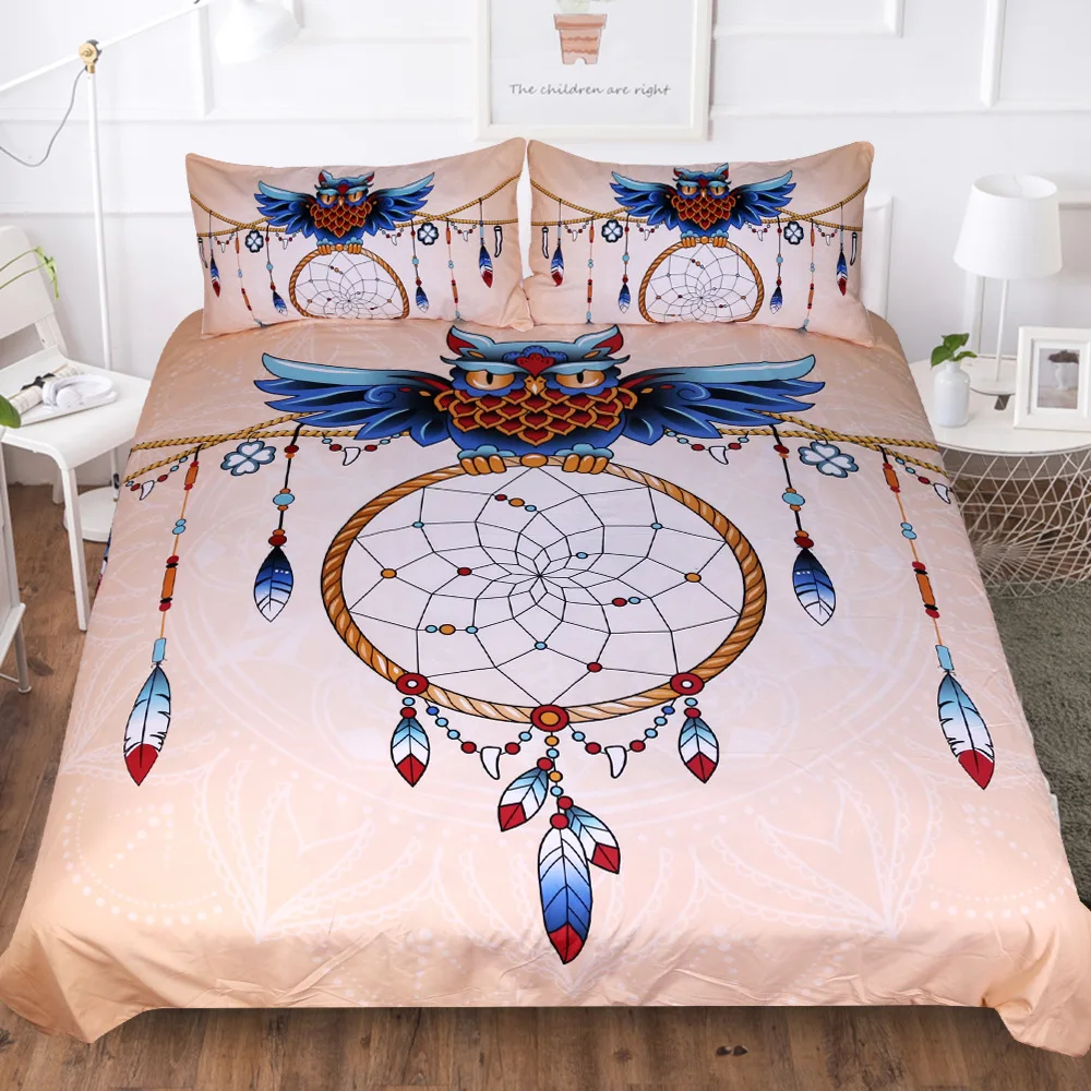 

BEST.WENSD New soft Owl beding set Feather dream catcher bedding full queen king size comforter set luxury Bedclothes colorfast