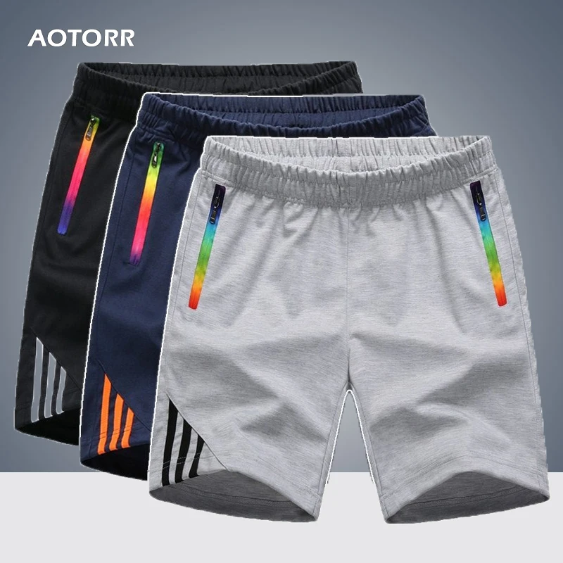 Mens Shorts Summer Sportswear Men Zipper Pocket Casual Comfort Striped Swearpants Breathable Quick dry Trousers Big Size Fitness|Casual Shorts| -…