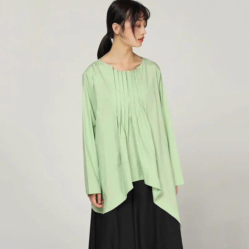 XITAO Pleated Pleated Autumn T Shirt Women Clothes O Neck Pullover Elegant Small Fresh Irregular Casual Style Tee WLD2450