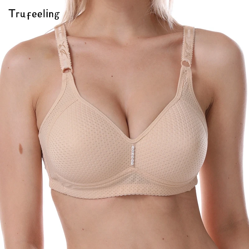 

Trufeeling Women's Health Sexy Unlined Push-up Bra Wire Free Adjusted Thin Cup B C 3/4 Cup Breathable Bras Female Lingerie 36-44