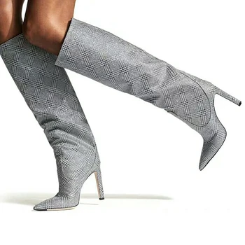 

New FW Long Boots Luxury Fashion Soft Leather Women Shoes Slip On Knee High Women Boots Stiletto High Heels Pointed Toe