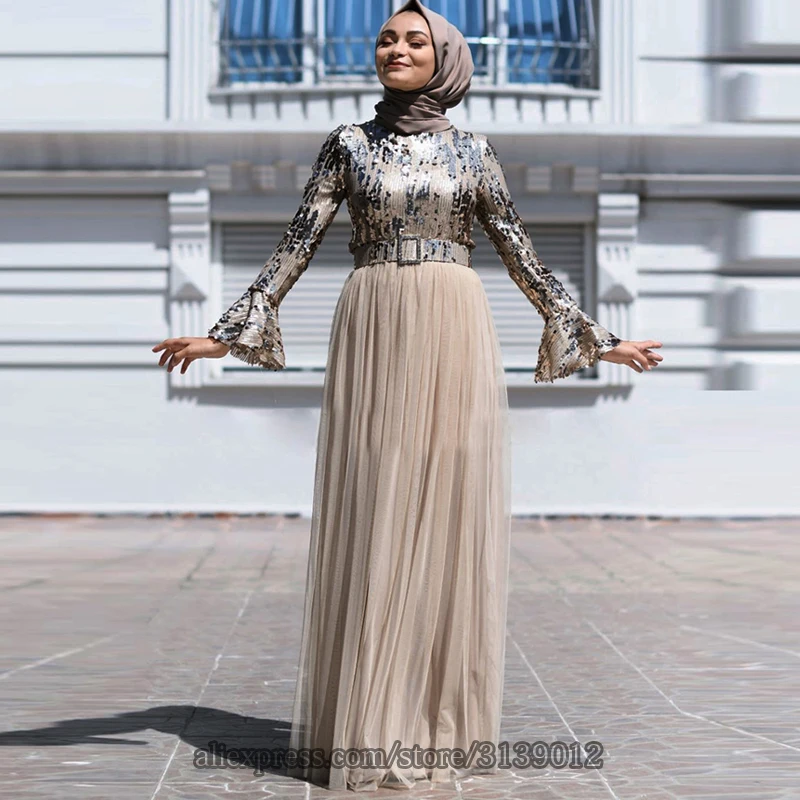 Sequin Abaya Dubai Muslim Dress Hijab Evening Dress Kaftan Caftan Turkish Dresses Robe Islam Clothing Kleding Abayas For Women