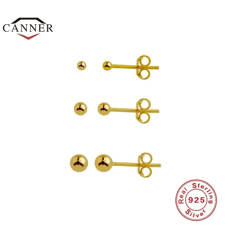 Stud Earrings, 2/3/4mm, 925 Sterling Silver Gold-plated, for Women Fashion Jewelry Accessories Gifts