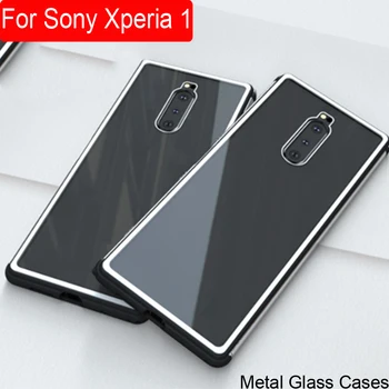 

Aluminum Metal Frame and Transparent Tempered Glass Back Cover Bumper Case For Sony Xperia 1 Shockproof Cover Cases For Xperia1