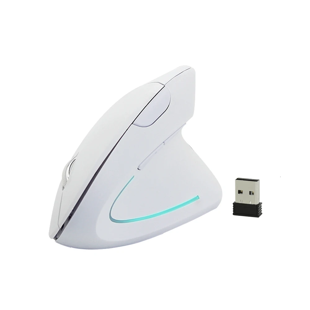 2,4 ГГц Беспроводная вертикальная компьютерная мышь эргономичная USB мышь красочный светильник 1600 dpi оптическая мышь для ПК ноутбука с ковриком для мыши - Color: Only White Mouse