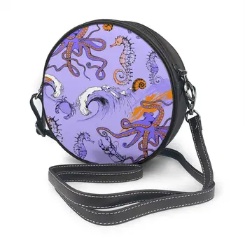 

2020 Women Shoulder Bags Girls Round Bags Octopus Seahorse And Sea Voyages Purple Women's Casual Messenger Bags Crossbody Bags