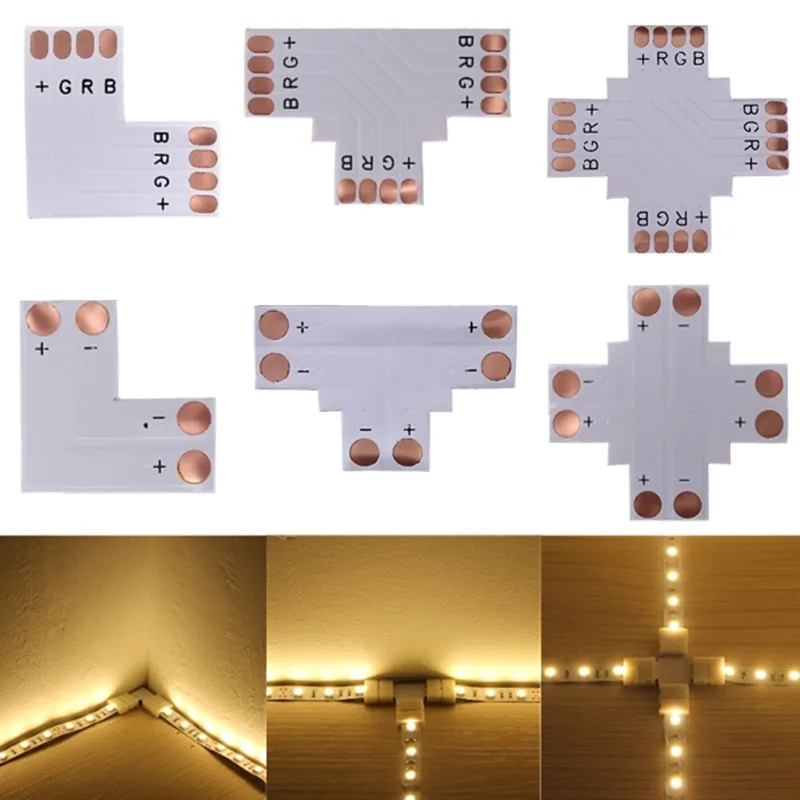 5pcs 2Pin 3Pin 4Pin 8mm 10mm L/T/X Shape FPC Free Welding Adapter LED Connector Use For 3528 2812 5050 RGB Light Strip