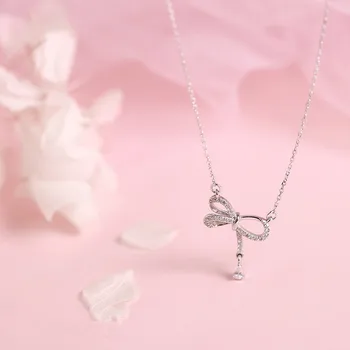 

OBEAR New Shiny Bow Necklace For Women Silver Plated Short Clavicle Chain Tide Temperament Zircon Pendant Crystal Necklace