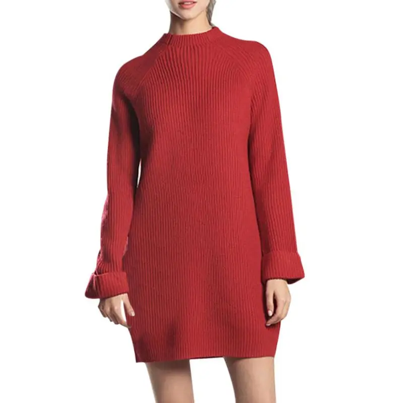 

Elegant Women Elastic O Neck Sweater Dress Autumn Long Sleeve Solid Causal Ladies Round Neck Plush Dresss