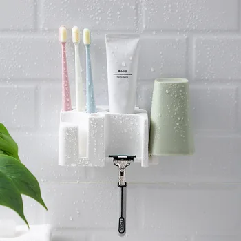 

Toothbrush Storage Rack Wall-Mounted Cup Holder Household Hole-Free Simple Bathroom Toothbrush Holder Tooth Mug Rack
