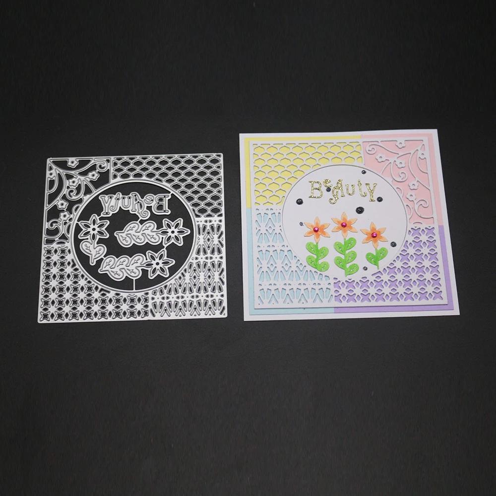  10x10cm Square Background Border Metal Cutting Dies Embossing Dies Greeting Card Invitation Card Ha - 4000046175069