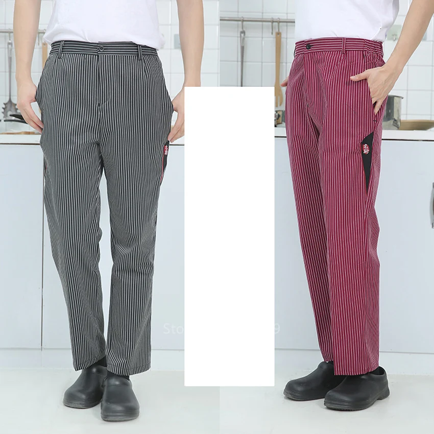 Adult Chef Uniform Loose Trousers for Mens Food Service Stripe Work Wear Kitchen Restaurant Catering Cook Pants M-4XL Bottoms