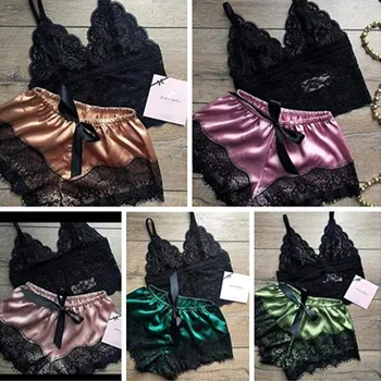 

Fashion Women Sexy lingerie Lace Top and Shorts set Pajama Sets Elegant Ladies underwear set Night Suit Sleepwear pyjama femme
