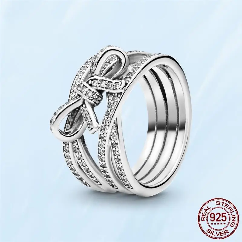 wedding rings for women Original 925 Sterling Silver Wrapped Open Infinity Ring Sparkling Double Halo Ring For Women Wedding Party Lady Jewelry Gift rings for women 925 Silver Jewelry