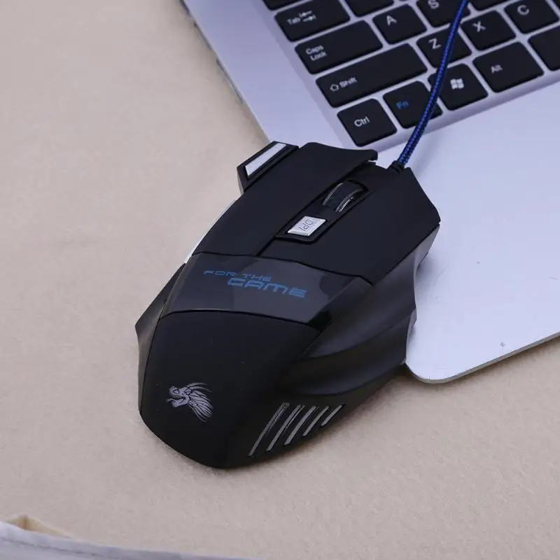 Professional 7 Buttons Adjustable USB Cable LED Optical Gamer Mouse 5500DPI Wired Gaming Mouse for Computer Laptop PC Mice Black