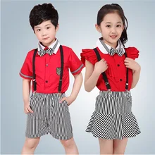 Детские вечерние костюмы на день, ученическая школьная форма, 110-160 см, костюмы для хора, галстук-бабочка, комбинезон для мальчиков и девочек, одежда, галстук