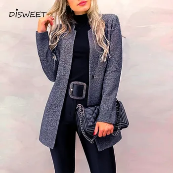 

Black Coat Office Lady Autumn Long Sleeve Standing Collar Slim Stylish Coat Woman Solid Button Plus Size Woolen Coat Woman 2019
