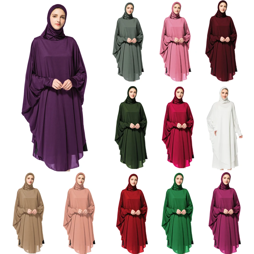 

Ramadan Long Khimar Hijab Veil Scarf Muslim Prayer Abaya Jilbab Women Overhead Middle East Workship Batwing Sleeve Dress clothes