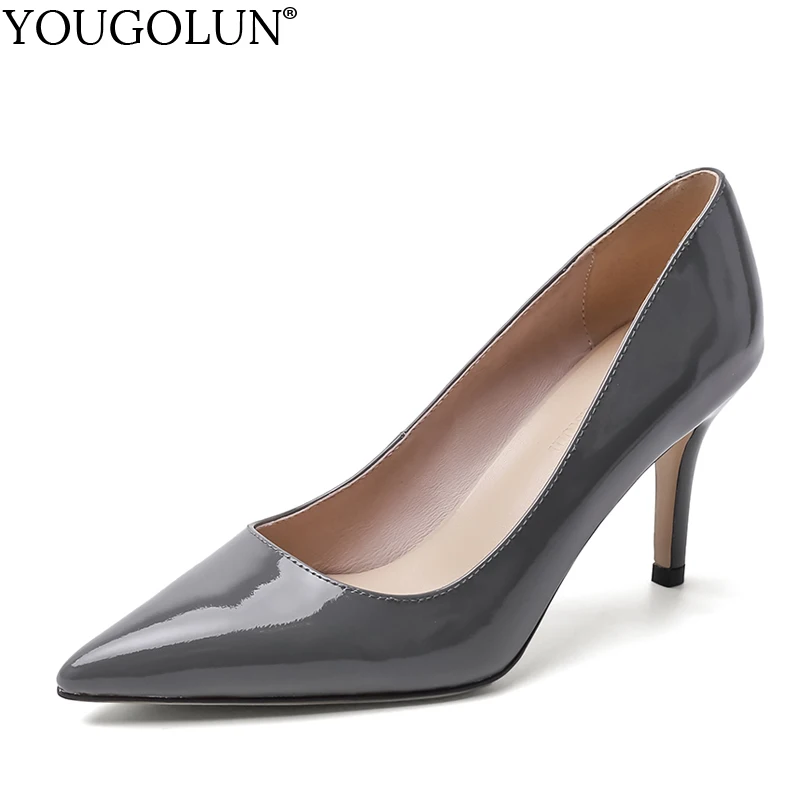 

Women Cow Leather High Heels Spring Autumn New Elegant Ladies Heel Shoe C279 Woman Nude Purple Gray Pointed Toe Sexy Party Pumps