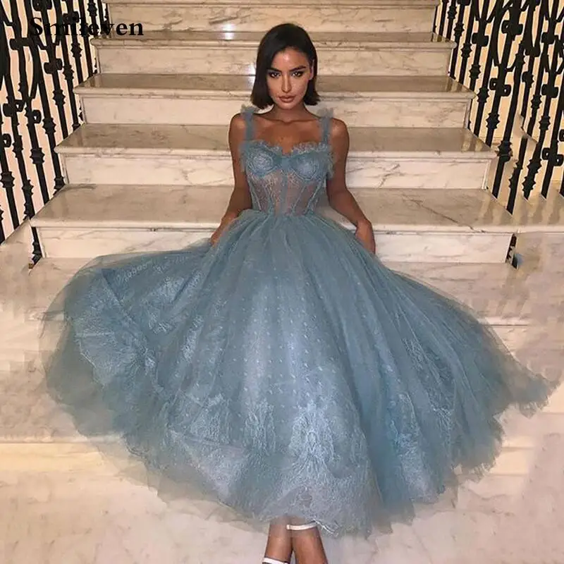 Tea Length Blue Prom Dress 2022 