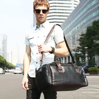 

Men's PU Leather Travel Bags Large New Waterproof Men Leather Black fashion casual Pu Large Travel Bag Men Handbag Messenger