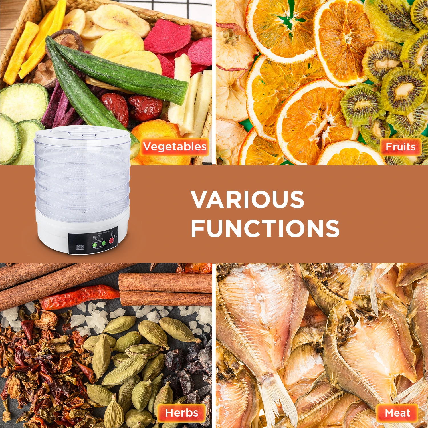 Macchina per frutta secca, essiccatore per alimenti, essiccatore elettrico per alimenti, essiccatore per carne secca, essiccatore per carne e verdura, vassoio a 5 strati_voghion.com