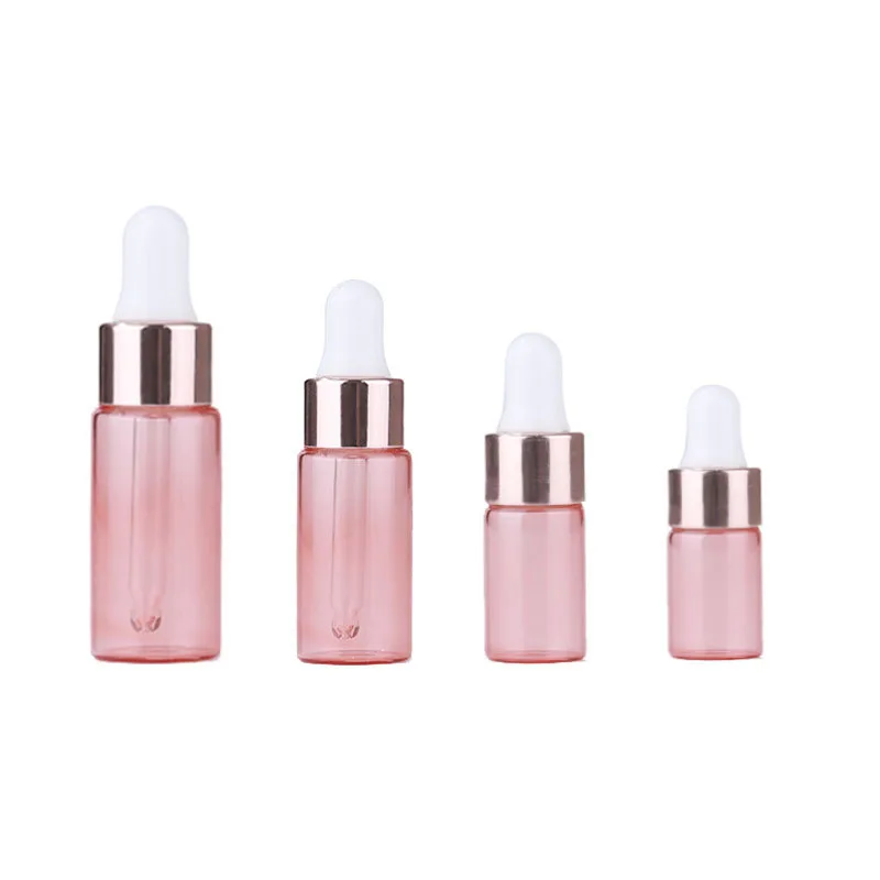 

300pcs/lot Wholesale1ml 2ml 3ml 5ml Small Essential Oil Dropper Bottle Rose Gold Color Glass e Liquid Sample Vial Travel Bottle