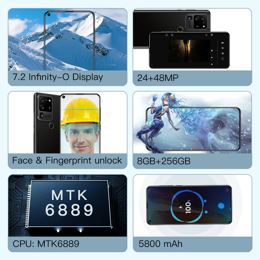 NEW 5G S21 Ultra 10core Mobile Phone 8G 256G Dual Card 7.2” Full-Screen Ultrabook Global Telefones Celulares Smartphone Google