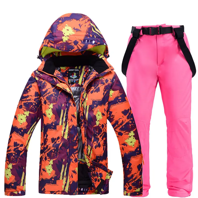 30 женщин и мужчин зимний костюм Сноубординг одежда зимний костюм зимний открытый водонепроницаемый ветрозащитный лыжный комплект куртка+ брюки - Цвет: light pink pants