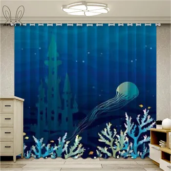 

Curtain For Living Room Children Bedroom Cartoon Sea Castle Printed Blind Cortinas Ultra-thin Micro Shading Drapes