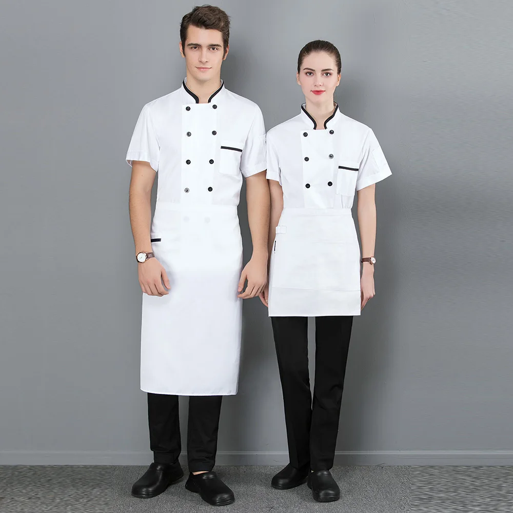 Chef Men and Women Stand Collar double Breasted Summer breathable Short Sleeve Casual Restaurant Cook Wear Catering Uniforms