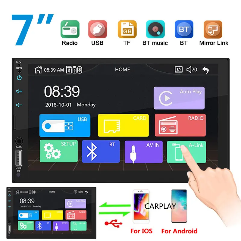 Автомобильный MP5 плеер 7 дюймов FM/USB/AUX автомобильный Play 2DIN автомобильный Bluetooth MP5 для Android/Apple двусторонний интернет заднего вида