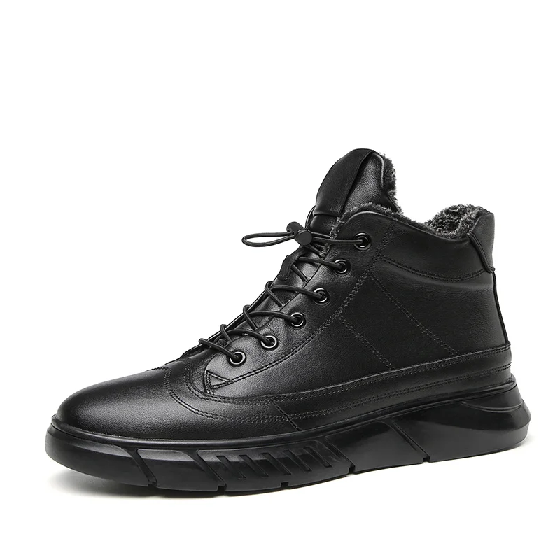 Г. Осенне-зимняя мужская обувь повседневные мужские кроссовки из натуральной кожи на плоской подошве высокая обувь мужская обувь на платформе, большие размеры 38-48 - Цвет: black add plush