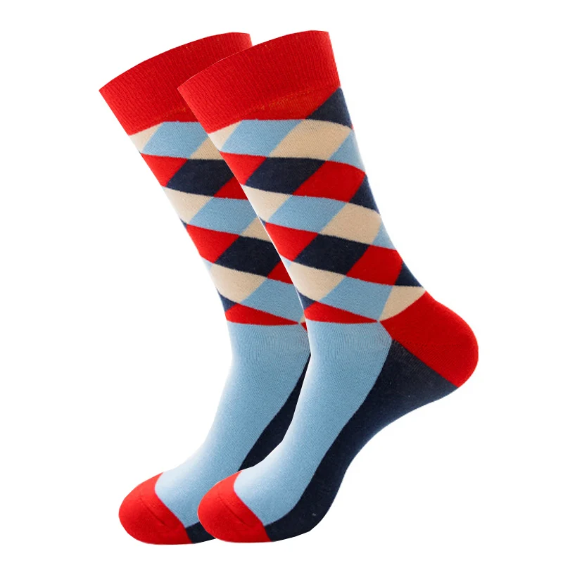 Cotton Socks Casual Socks Mens Colorful Striped Socks Plaid Diamond Pattern Argyle Geometric Harajuku Combed Cotton Sock Christmas Gift