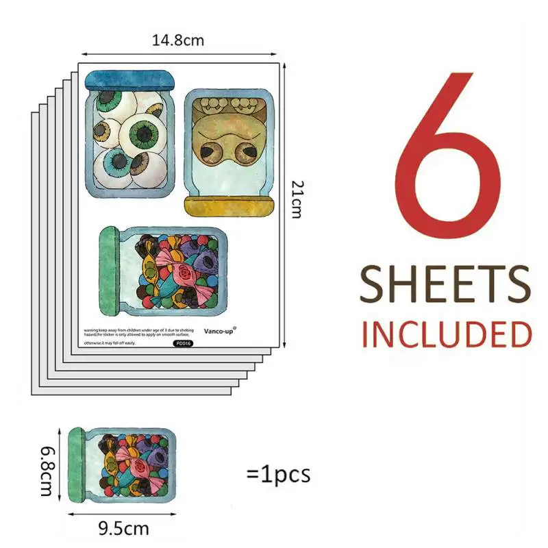 

6 PCs Mini Cartoon Wall Sticker Cute Rectangle Stickers Wall Window Decorations Removable Home Decor