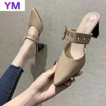 Sandalias con punta en pico para mujer, zapatos Retro cómodos con hebilla y correa cruzada, informales, para primavera y otoño